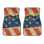 Grunge Ripped Paper American Flag Print Front Car Floor Mats