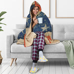 Grunge Ripped Paper American Flag Print Hooded Blanket