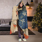 Grunge Ripped Paper American Flag Print Hooded Blanket