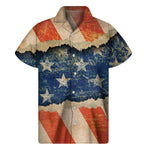 Grunge Ripped Paper American Flag Print Men's Short Sleeve Shirt
