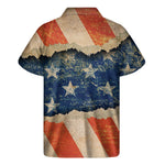 Grunge Ripped Paper American Flag Print Men's Short Sleeve Shirt