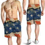 Grunge Ripped Paper American Flag Print Men's Shorts