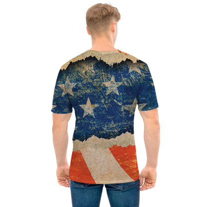 Grunge Ripped Paper American Flag Print Men's T-Shirt