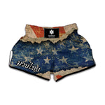 Grunge Ripped Paper American Flag Print Muay Thai Boxing Shorts