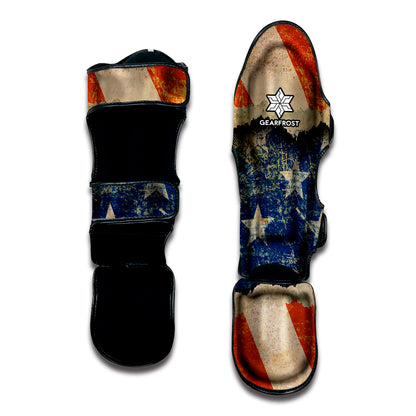 Grunge Ripped Paper American Flag Print Muay Thai Shin Guard