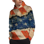 Grunge Ripped Paper American Flag Print Pullover Hoodie