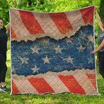 Grunge Ripped Paper American Flag Print Quilt