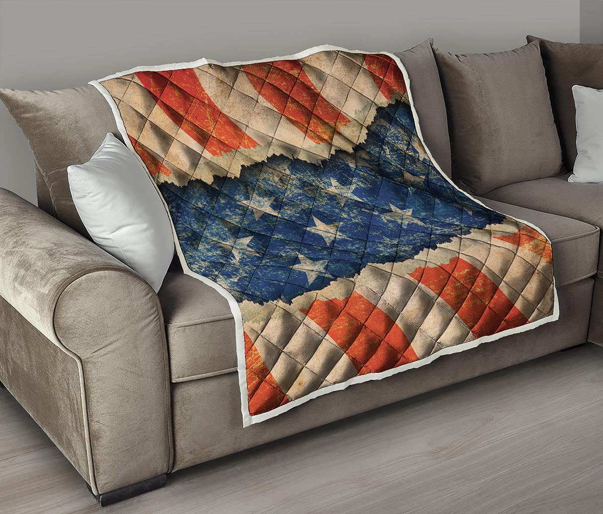 Grunge Ripped Paper American Flag Print Quilt