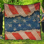 Grunge Ripped Paper American Flag Print Quilt