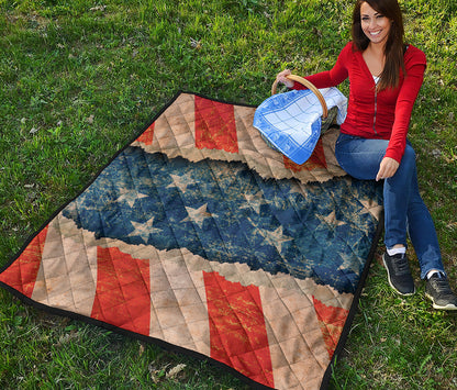 Grunge Ripped Paper American Flag Print Quilt