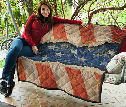 Grunge Ripped Paper American Flag Print Quilt