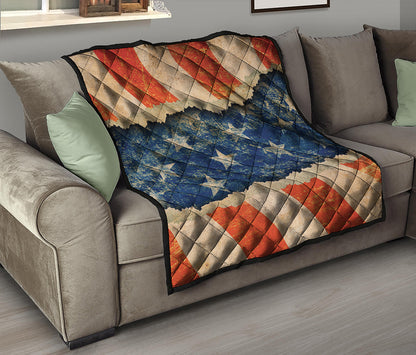 Grunge Ripped Paper American Flag Print Quilt
