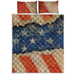 Grunge Ripped Paper American Flag Print Quilt Bed Set