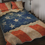 Grunge Ripped Paper American Flag Print Quilt Bed Set
