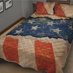 Grunge Ripped Paper American Flag Print Quilt Bed Set