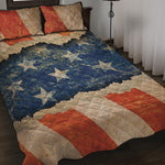 Grunge Ripped Paper American Flag Print Quilt Bed Set