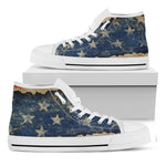 Grunge Ripped Paper American Flag Print White High Top Shoes