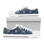Grunge Ripped Paper American Flag Print White Low Top Shoes