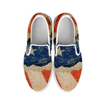 Grunge Ripped Paper American Flag Print White Slip On Shoes
