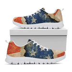 Grunge Ripped Paper American Flag Print White Sneakers