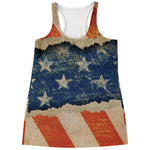 Grunge Ripped Paper American Flag Print Women's Racerback Tank Top