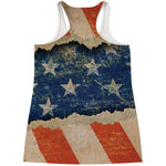 Grunge Ripped Paper American Flag Print Women's Racerback Tank Top