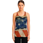 Grunge Ripped Paper American Flag Print Women's Racerback Tank Top