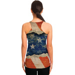Grunge Ripped Paper American Flag Print Women's Racerback Tank Top