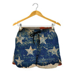 Grunge Ripped Paper American Flag Print Women's Shorts