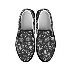 Grunge Rock And Roll Pattern Print Black Slip On Shoes