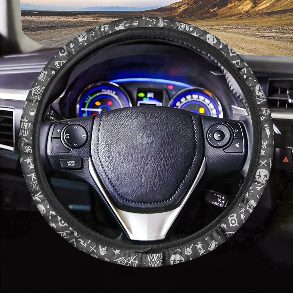 Grunge Rock And Roll Pattern Print Car Steering Wheel Cover