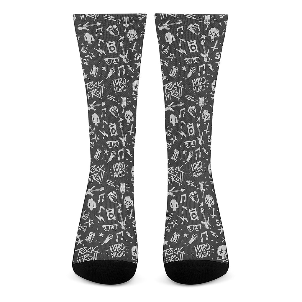 Grunge Rock And Roll Pattern Print Crew Socks