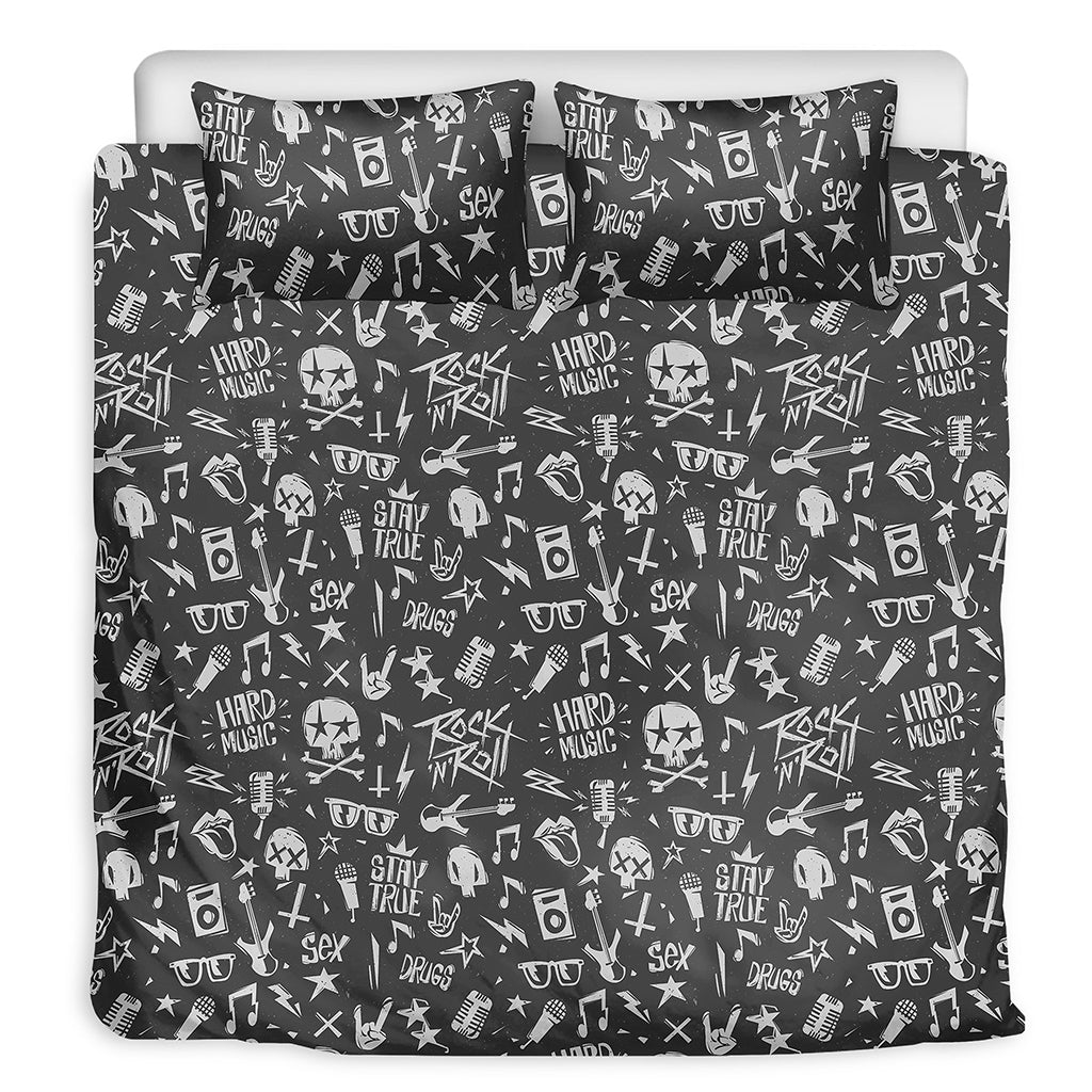 Grunge Rock And Roll Pattern Print Duvet Cover Bedding Set