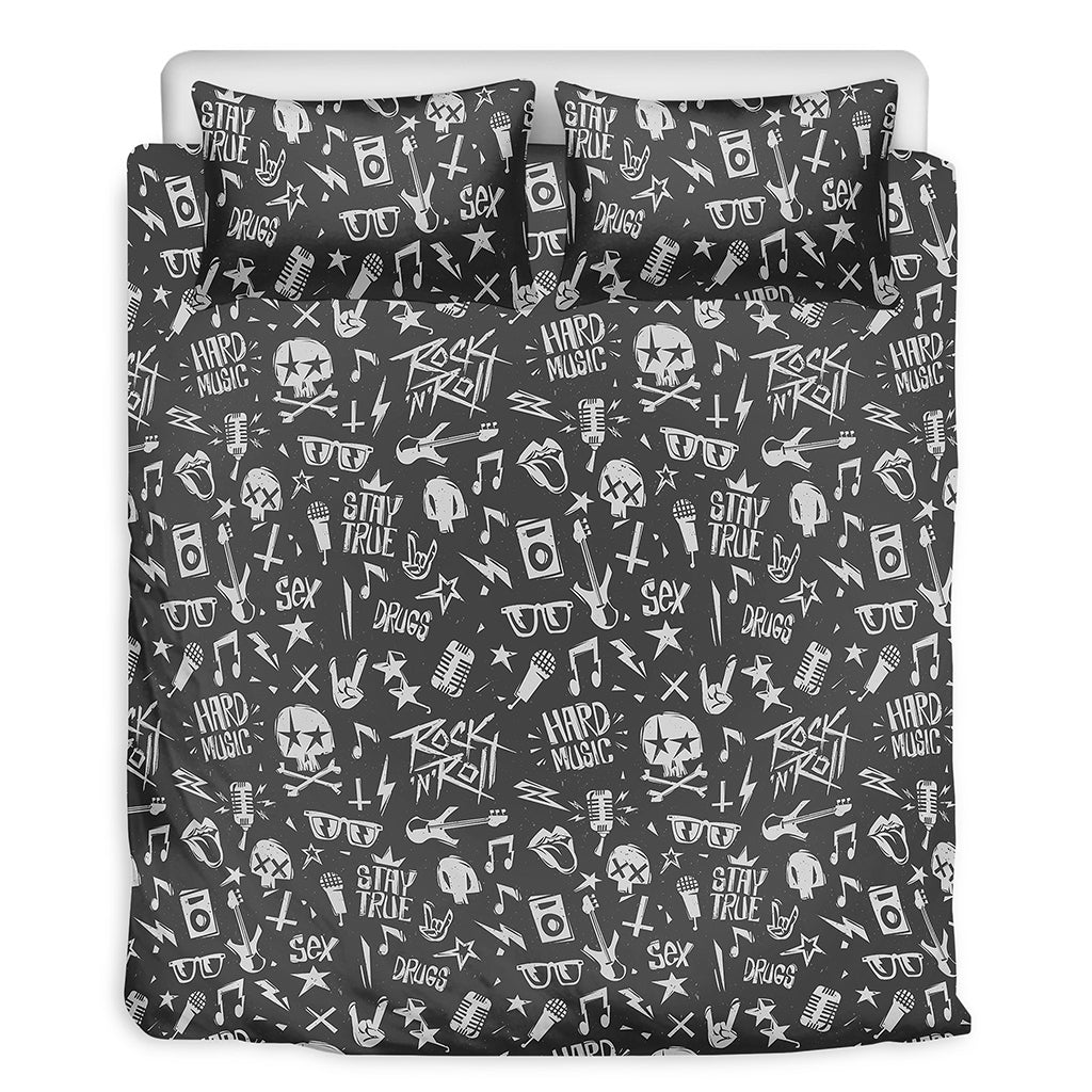 Grunge Rock And Roll Pattern Print Duvet Cover Bedding Set