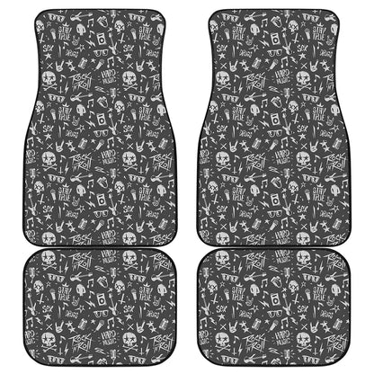 Grunge Rock And Roll Pattern Print Front and Back Car Floor Mats
