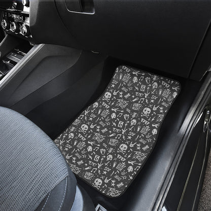 Grunge Rock And Roll Pattern Print Front and Back Car Floor Mats