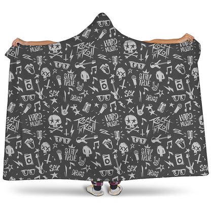 Grunge Rock And Roll Pattern Print Hooded Blanket