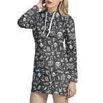 Grunge Rock And Roll Pattern Print Hoodie Dress