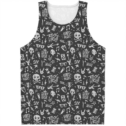 Grunge Rock And Roll Pattern Print Men's Tank Top