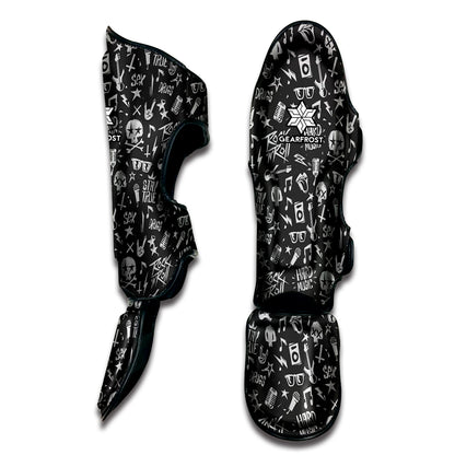 Grunge Rock And Roll Pattern Print Muay Thai Shin Guard