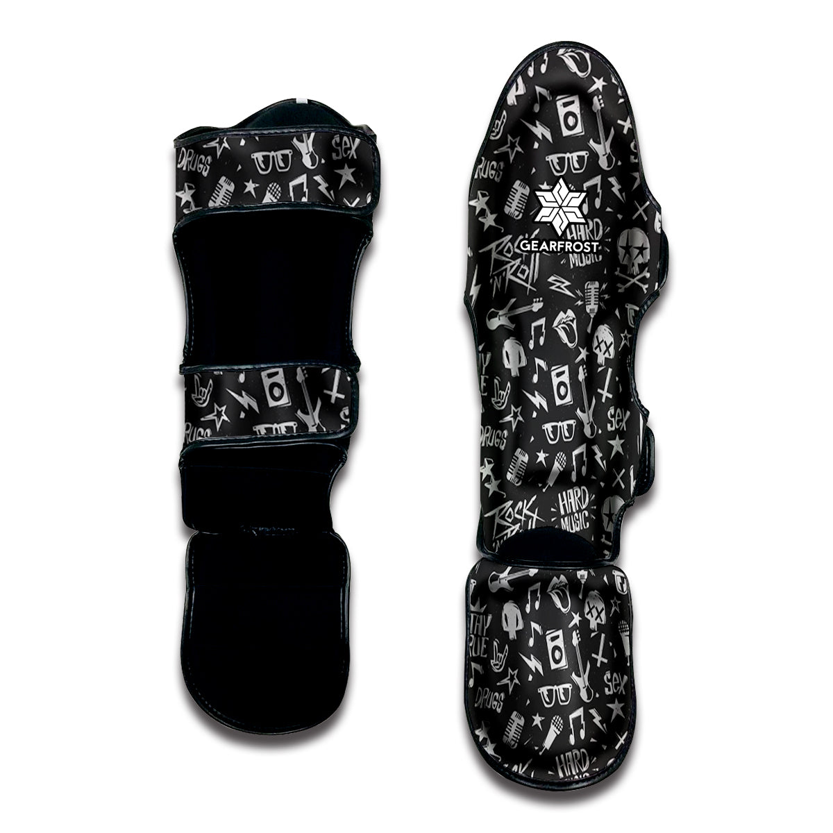 Grunge Rock And Roll Pattern Print Muay Thai Shin Guard