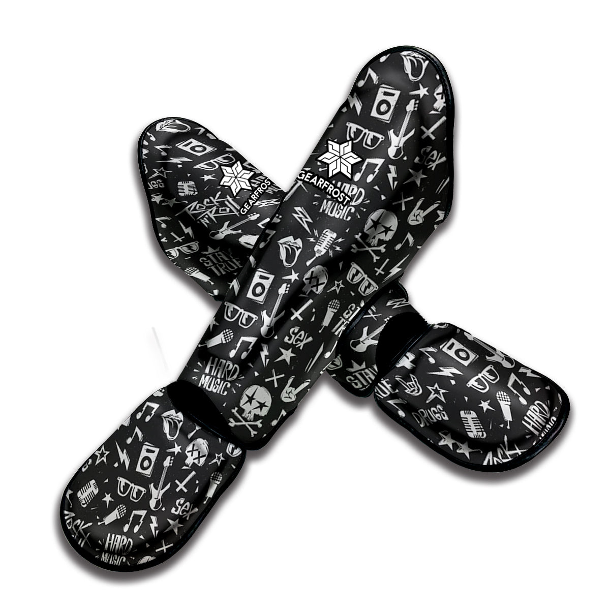 Grunge Rock And Roll Pattern Print Muay Thai Shin Guard