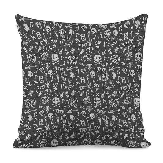 Grunge Rock And Roll Pattern Print Pillow Cover