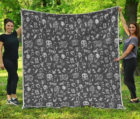 Grunge Rock And Roll Pattern Print Quilt