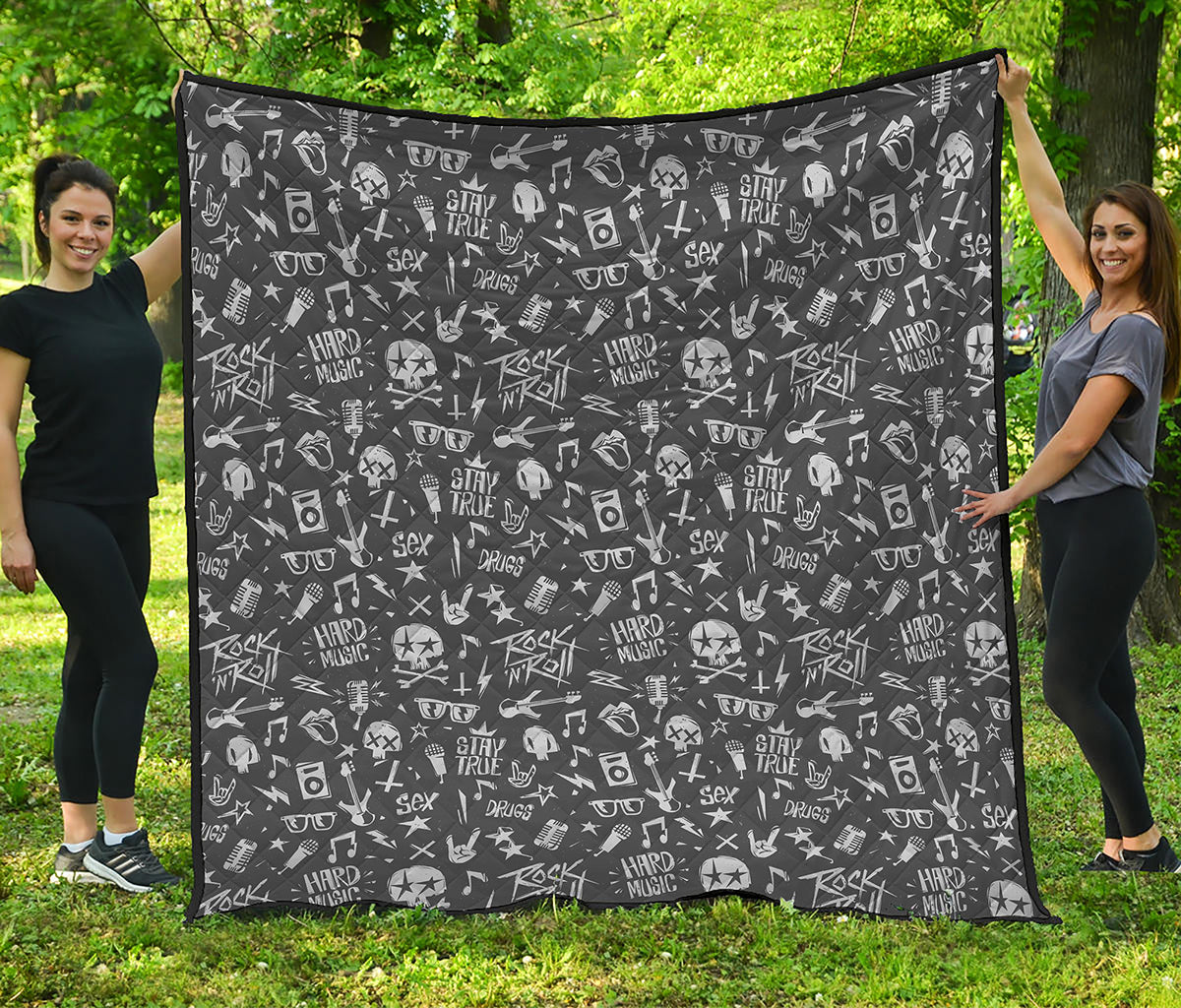 Grunge Rock And Roll Pattern Print Quilt