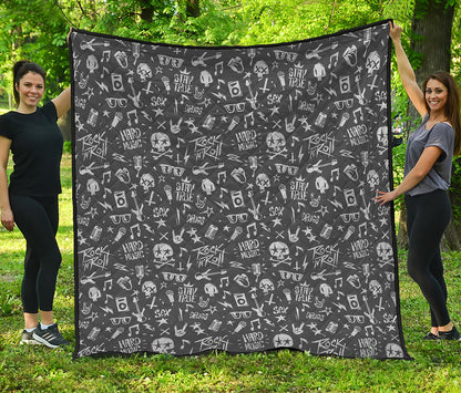 Grunge Rock And Roll Pattern Print Quilt
