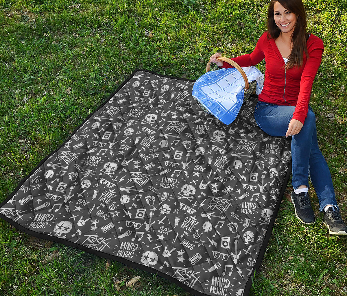 Grunge Rock And Roll Pattern Print Quilt