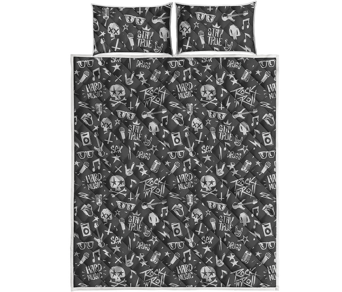 Grunge Rock And Roll Pattern Print Quilt Bed Set