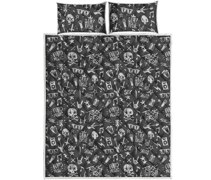 Grunge Rock And Roll Pattern Print Quilt Bed Set