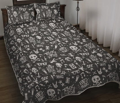 Grunge Rock And Roll Pattern Print Quilt Bed Set
